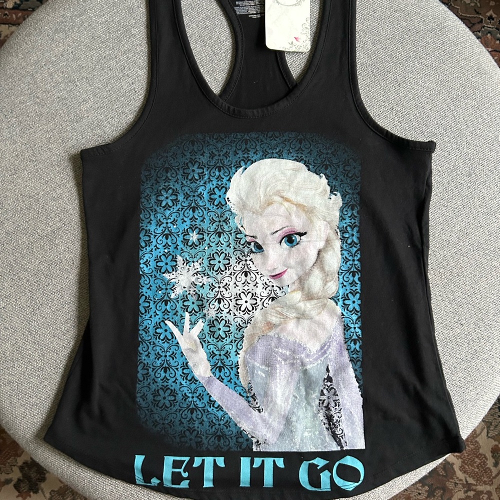 Disney Black Tank Top with Elsa let it go